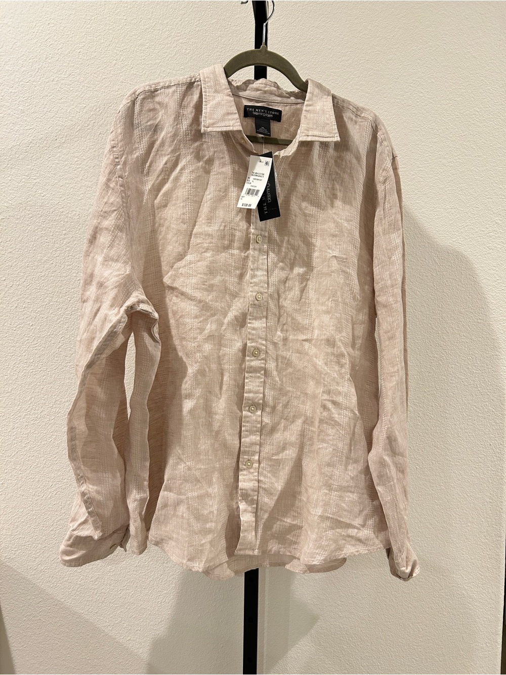 NWT The Men's Store Bloomingdale's Tonal Stitch Linen Shirt, Size XL Rainy Day